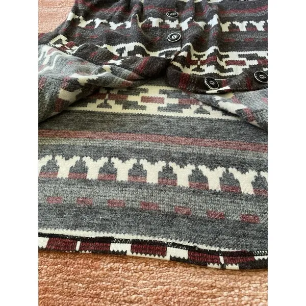 Women’s Boho Knit Mini Sleeveless Tunic Geometric Print Button Up Two Pockets - Image 6