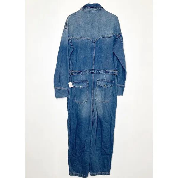 NWT Free People X Cares FP Townes Denim Jumpsuit Coverall High Noon Women's L - Image 3