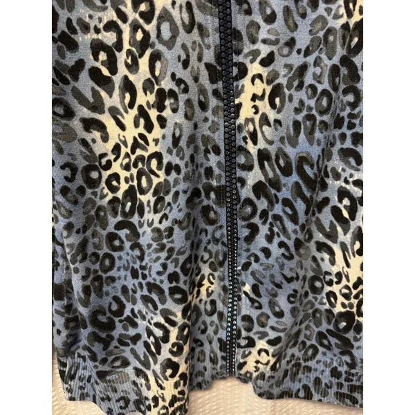 Quacker Factory Blue Leopard Print Full Zip Up Hoodie Size M Sparkle Embellished‎ - Image 4