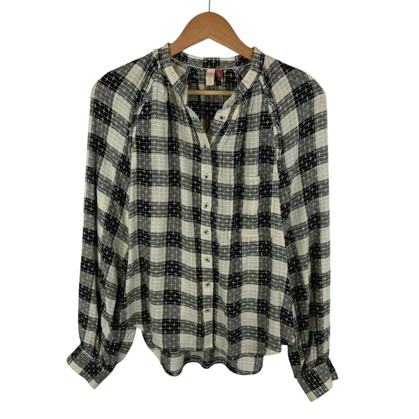 Pilcro Anthropologie Plaid Wool Blend Button Front Blouse Small Boho‎ Academia - Image 2