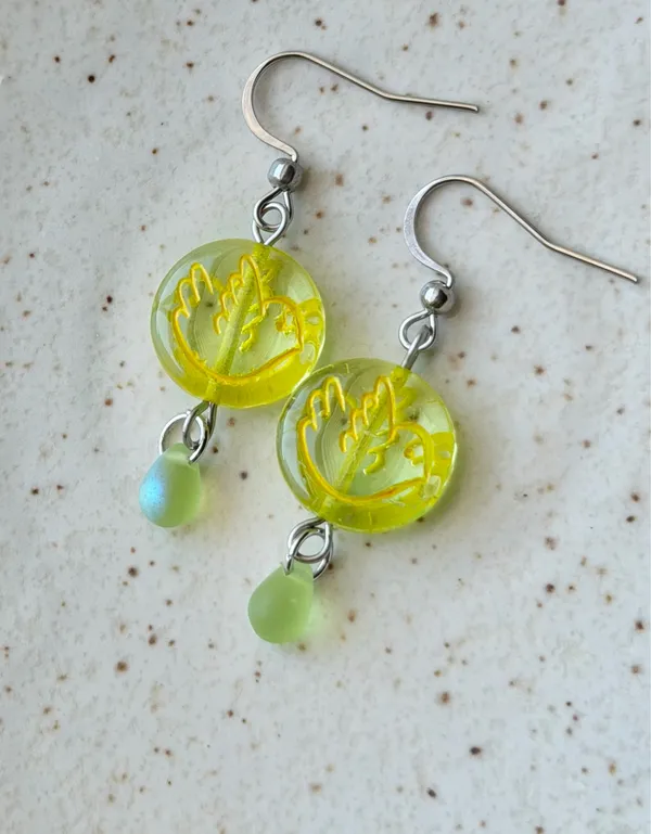 Handmade quality unique rare Czech glass bird beads fairy boho fairy whimsy style earrings🌿✨ - Image 4