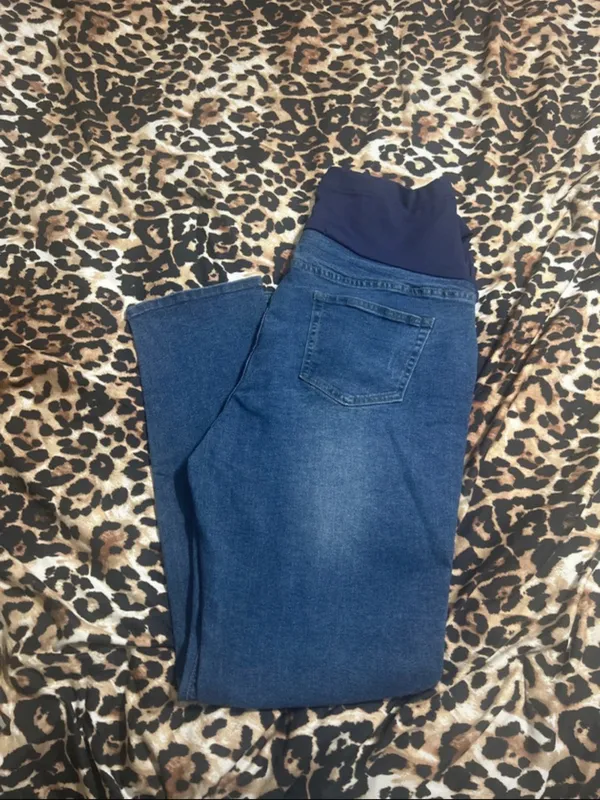 Maternity Blue Denim Jeans with Navy Overband - Image 2