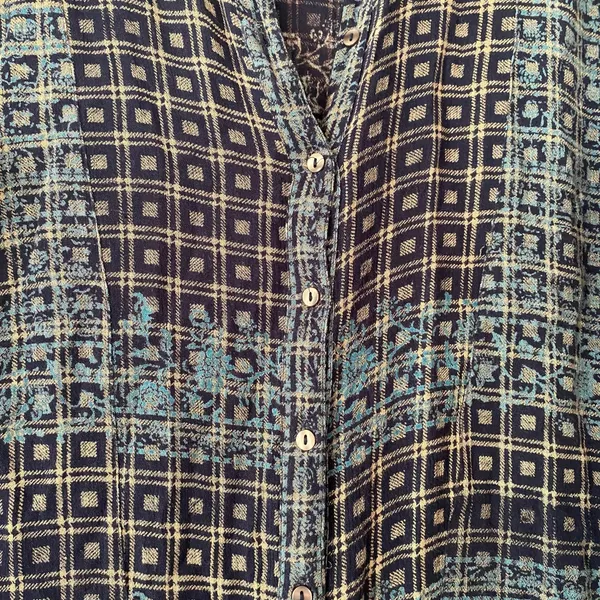 Free People Blue Plaid Button Down Shirt Tunic Western Boho Women's size XS - Image 4