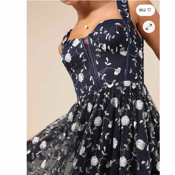 Lulus Gala Invite Navy Blue Embroidered Tulle Bustier Maxi Dress Large - Image 8