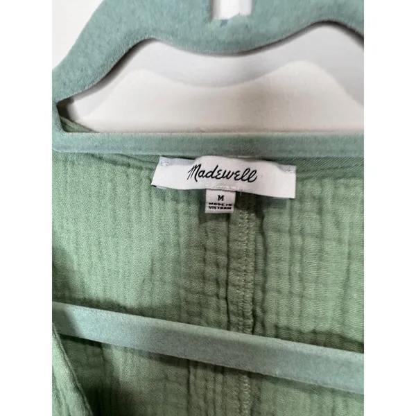 Madewell Women Sz Med Sage Green Peasant Boho Babydoll Top Cotton Gauze - Image 3
