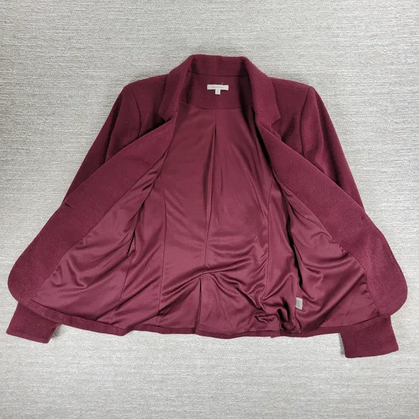 41 Hawthorne Tweed Blazer Womens Medikum Burgundy Jacket Elbow Patches Buttons - Image 6