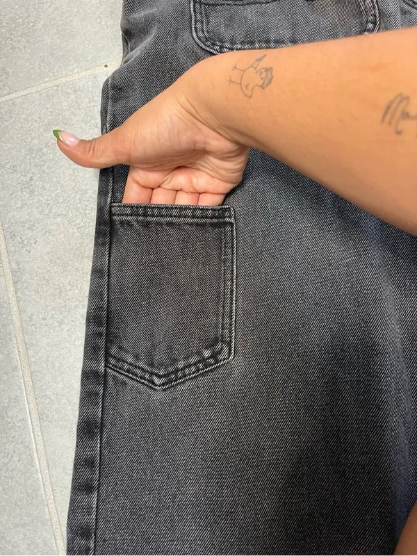 Edikted Black Wide Leg Carpenter Jeans with Front Patch Pockets - Image 3