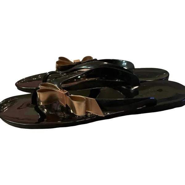 Ted Baker Women's Black Jelly Flip Flops Sandals Bow Detail Sz: 9/40 Summer - Image 2