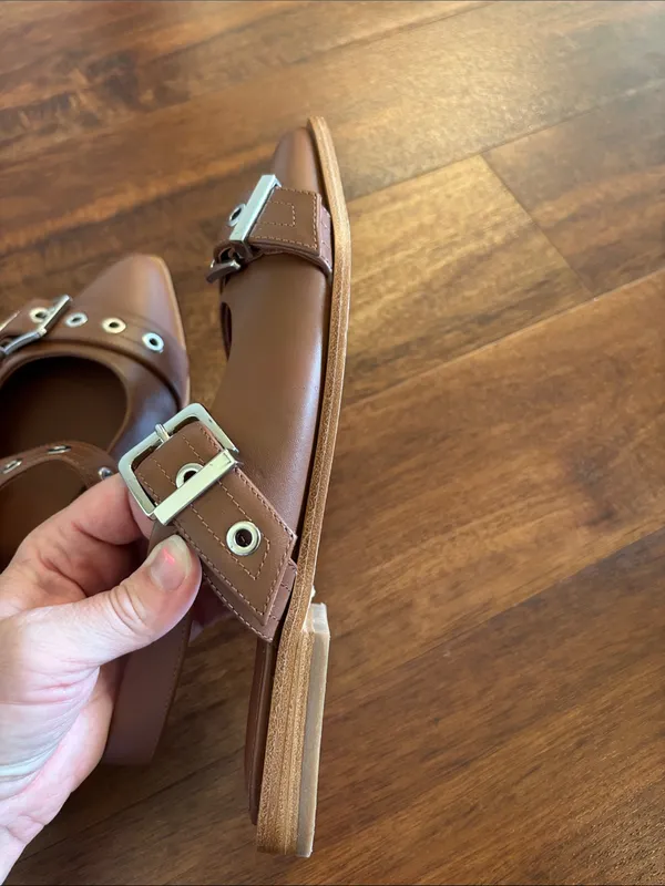 QUINCE Italian Leather Bold Buckle Slingback Flat - Image 12