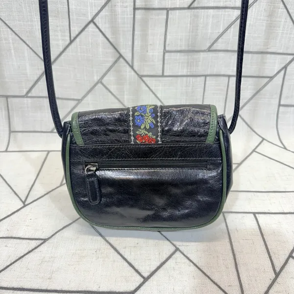 Boho Picard Embroidered‎ Crossbody Bag Black Green Floral Heart Festival Purse - Image 3