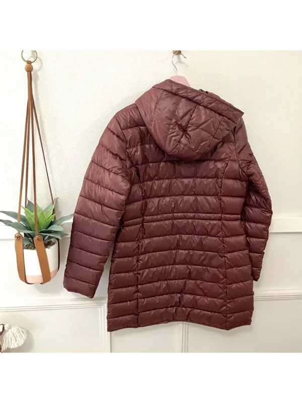 Kenneth Cole Puffer Quilted Anorak Jacket Coat Red M Mid Length Winter Cabin - Image 3
