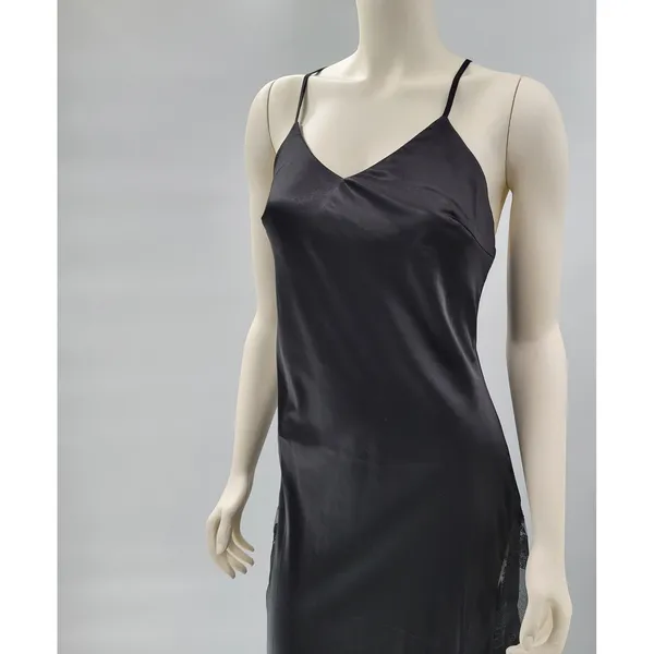 HHQ Maxi Slip Dress Size M Black Satin Lace Trim Spaghetti Strap Sexy NWT - Image 10