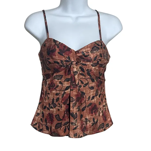NWOT Aqua Retro Brown Y2k Floral Print Women's Top‎ Size XS - Image 2
