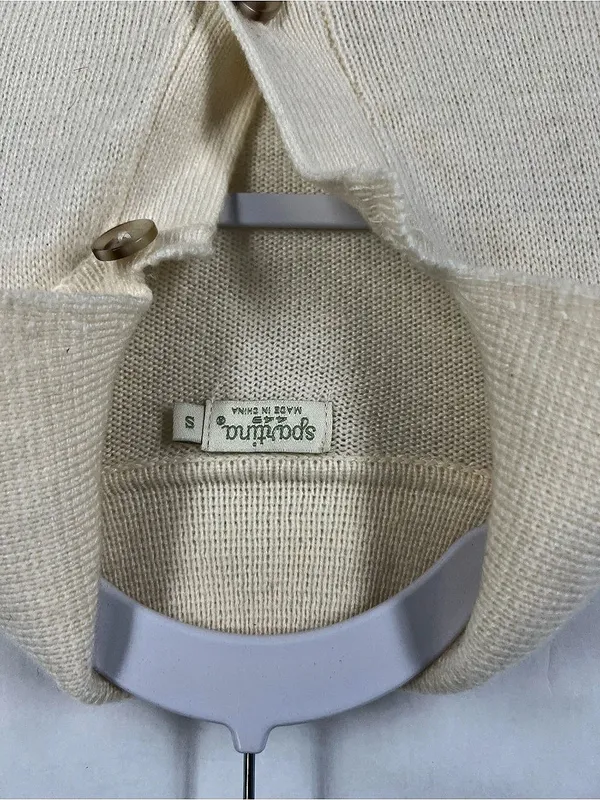 Spartina 449 Knit Polo Cardigan Seawool Cashmere Blend Cream Size S - Image 5