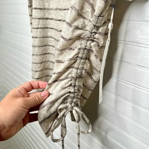 Caslon Women's Beige Striped Short Sleeve Drawstring T-Shirt Size L in Oatmeal - Image 8