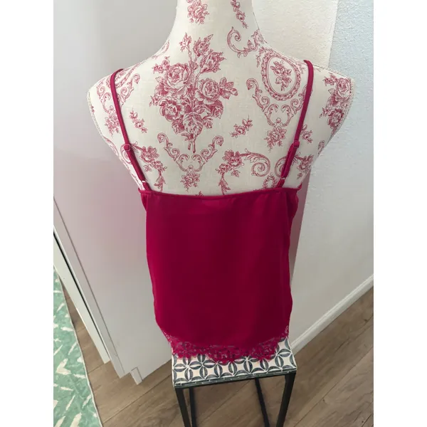 A New Day Magenta Pink Satin Lace Trim Cami Camisole Tank Top Small - Image 3