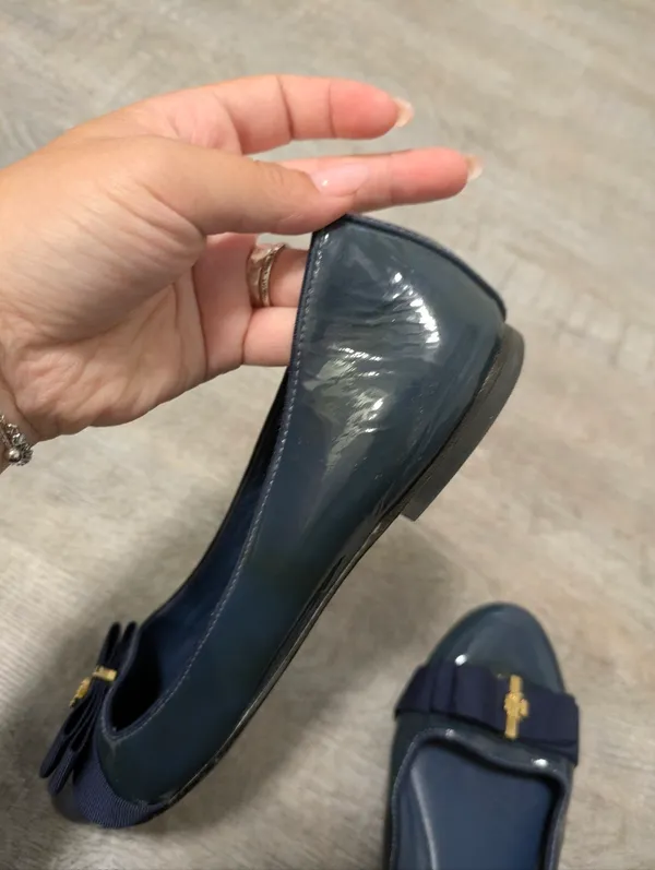 Tory Burch Navy Blue Patent Leather Trudy Ballet Flats Size 6.5 - Image 8