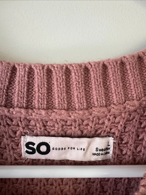 SO Waffle-Knit Mauve Pink Crewneck with White Stripes / D4 - Image 3