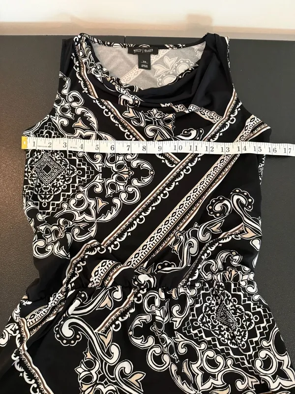 White House Black Market Black Paisley Print Cowl Neck Top XS - Image 4
