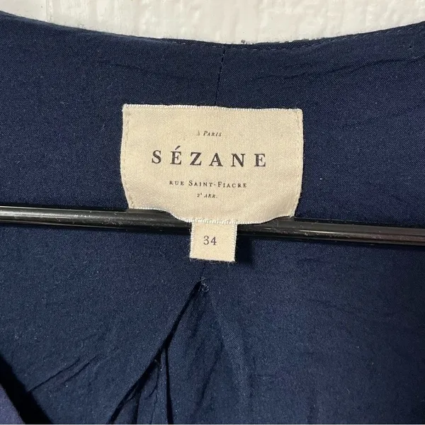 Sézane Aura babydoll eyelet floral 3/4 sleeve Dress in navy blue size 2 - Image 5