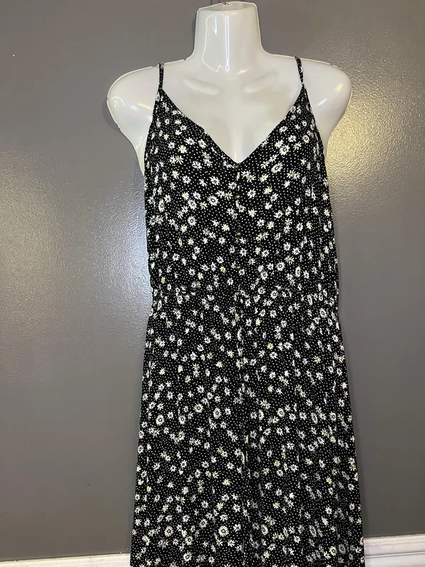 Rewind Dress Womens Large Black Floral Button Front Tie Waist Maxi Sundress - Image 2