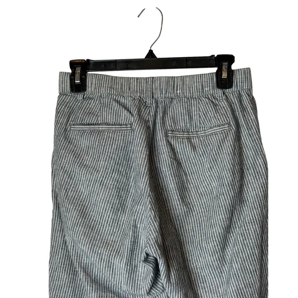 Uniqlo Pants Women XS Navy White Stripe Linen Blend Pinstripe Tapered Leg Preppy - Image 6
