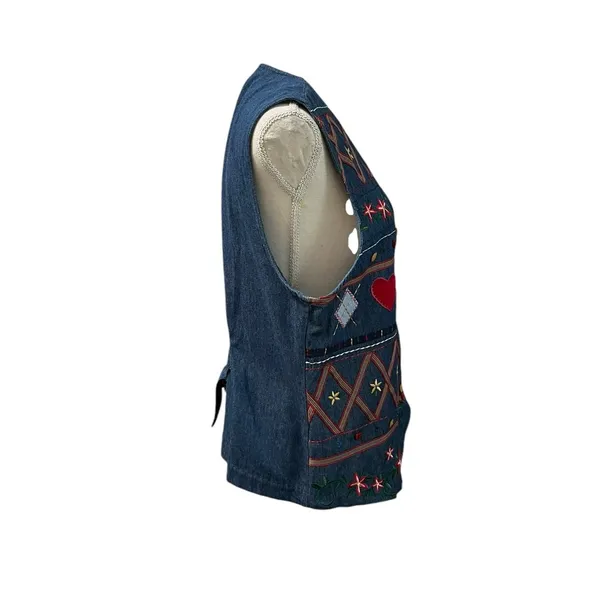 Vintage Napa Valley 90s Denim Embroidered Cottagecore Hearts Flowers Vest M - Image 6