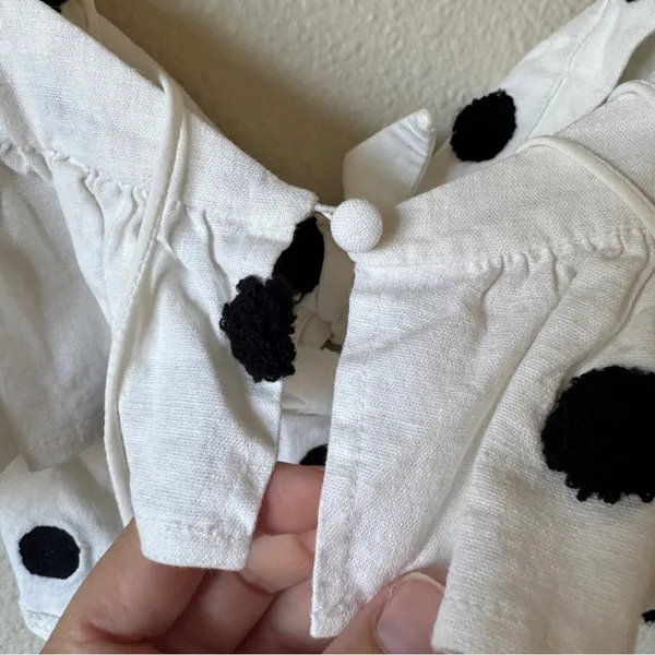 For Love & Lemons White Black Polka Dot Crop Blouse Womens S Puff Sleeve Top - Image 8