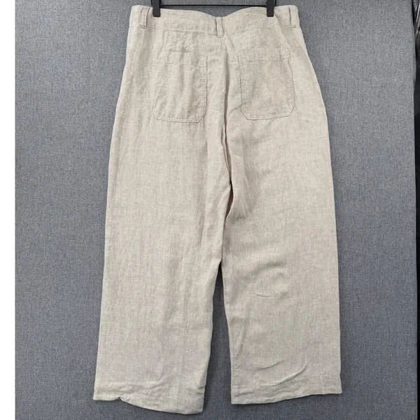 Quince 100% European Linen Patch Pocket Wide Leg Pants Flax Beige Size 16 - Image 3