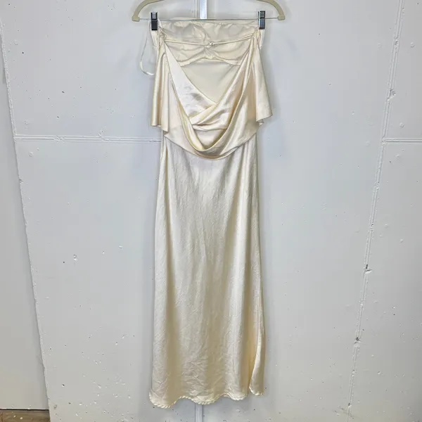 Selfie Leslie Champagne Satin‎ Strapless Cowl Back Maxi Dress Cream Women's XS - Image 2
