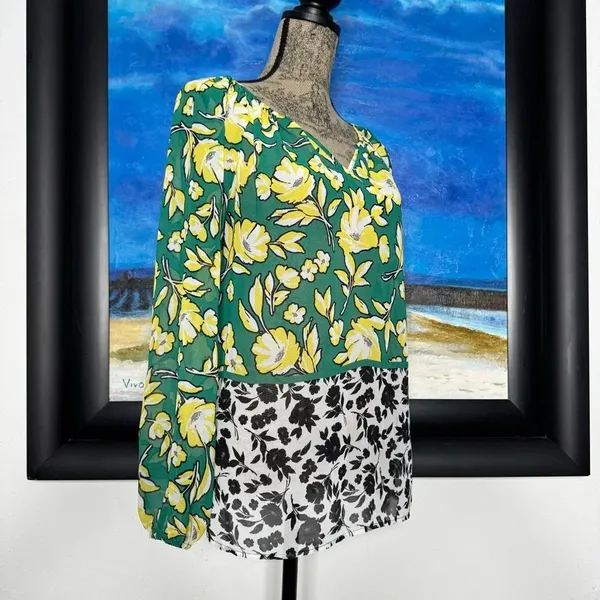 Karen Kane Green/Yellow Citrus Floral Chiffon Peasant Tunic Top SMALL Cottage - Image 6