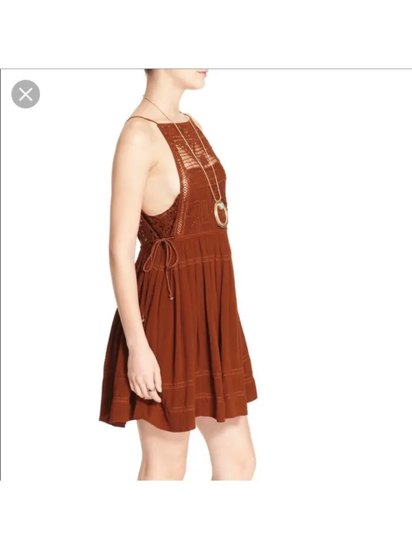 New Free People Emily Crochet copper brown Dress Size XS Boho - Image 2