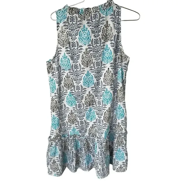 Fitzroy & Willa Sleeveless Navy & Turquoise Floral With Tassel Tie Neckline S - Image 3