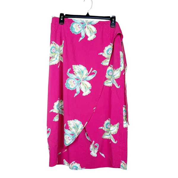 Faherty Wrap Midi Skirt Size Small Pink NWT Tropical Seersucker Resortwear - Image 2