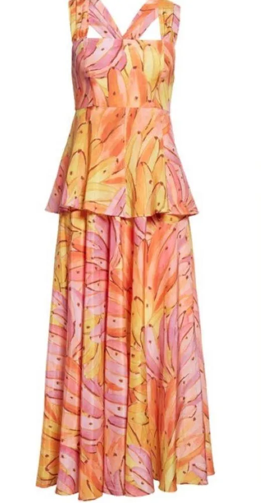 Farm Rio Ombra Banana Tie Back Maxi Dress size S - Image 3