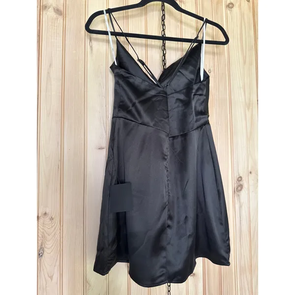 NWT Lulus Luxe Reputation Black Satin Sleeveless Cowl Neck Mini Dress Party Sz M - Image 5