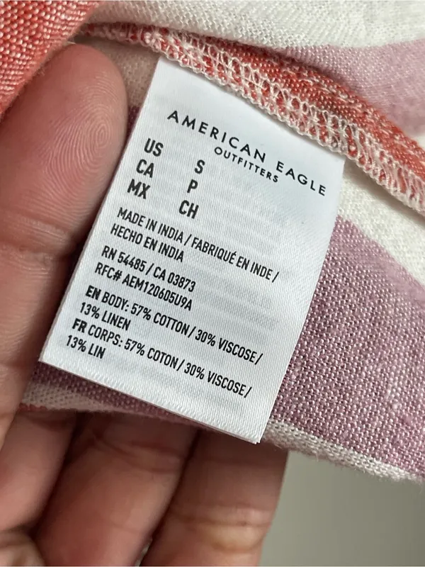 AMERICAN EAGLE Striped Linen Blend V-Neck Peplum Babydoll Top Sz S - Image 9