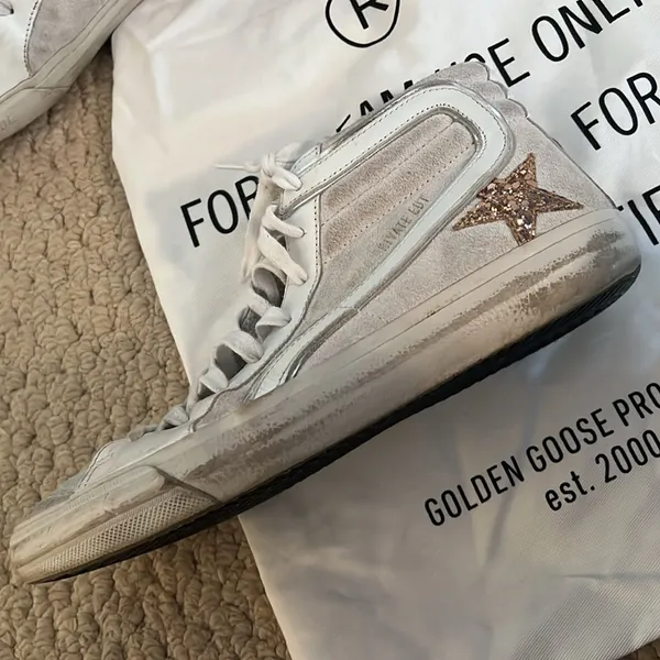 Golden Goose White Suede & Leather High-Top Sneakers with Gold Star - Image 9