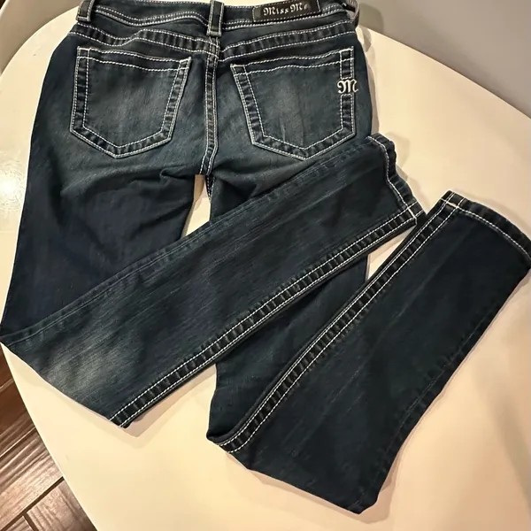 Miss Me Blue Indigo Skinny‎ Denim Jeans Whiskered Distressed Y2K Casual - Image 3