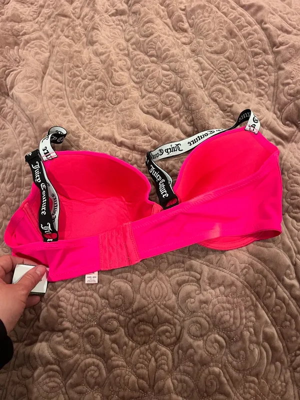 Juicy Couture Hot Pink Padded Bra with Branded Black & White Straps - Image 2