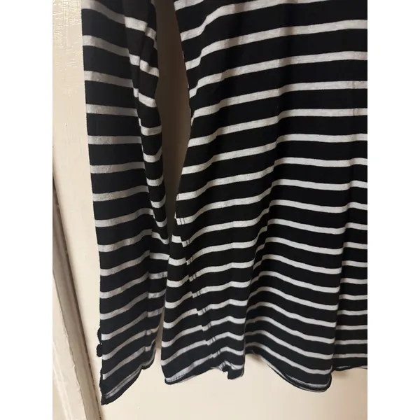 Free‎ People Women's Black And White Striped Top Laced Cut Out Sleeves Size L - Image 2