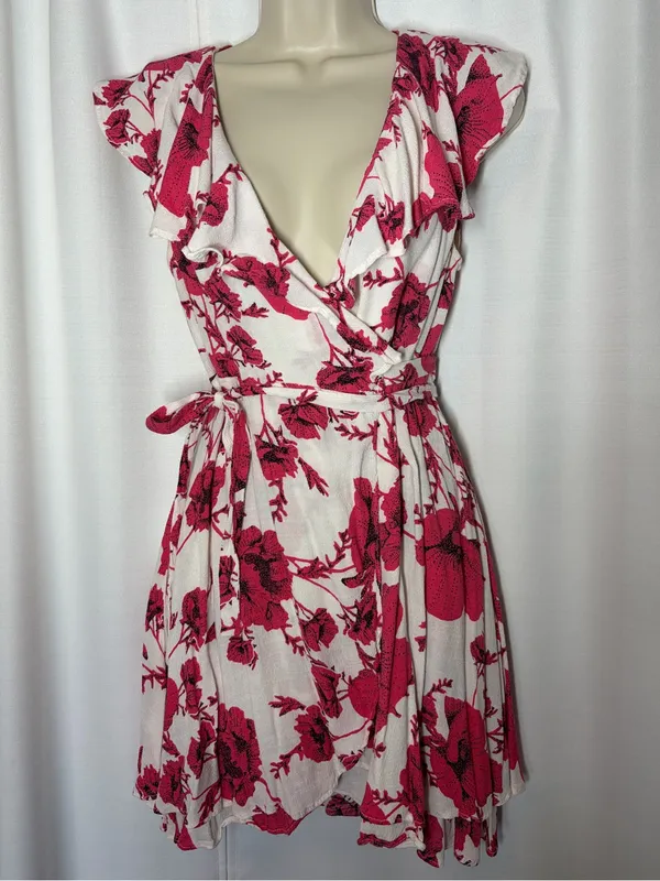 Free People French Quarter Floral Print Mini Wrap Dress Womens Sz S Boho Beach - Image 4