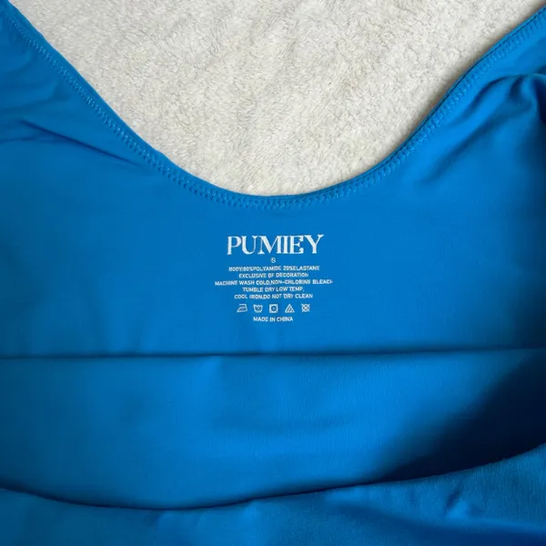 Women's Scoop Neck Blue Stretch Pumiey Bodysuit - Image 5