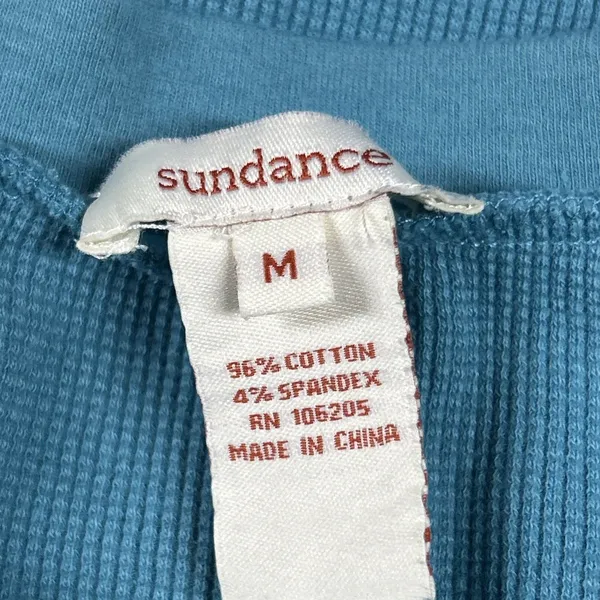 Sundance Shirt Womens Medium Waffle Knit Thermal Velvet Cuff Turquoise Blue - Image 3
