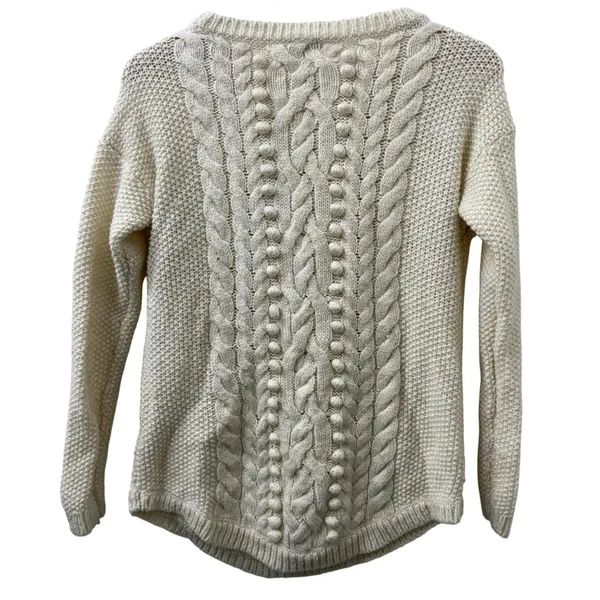 Talbots S Cable Knit Bobble Sweater Ivory Chunky Cozy Winter‎ Holiday Xmas Wool - Image 5
