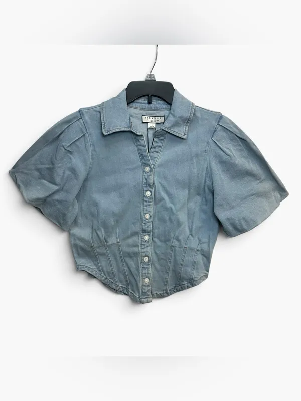 Bagatelle Collection Denim Puff Sleeve Corset Button Front Top S NWT - Image 3