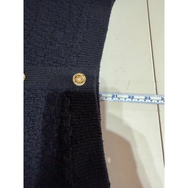 NWT H&M Textured Knit Cardigan Womens S Navy Blue Gold Crest Button Old‎ Money - Image 8