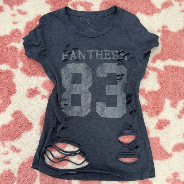 Y2k Distressed “Panthers 83” Baby Tee 🖤💥 Cut-Out Grunge Core / Hot Girl Summer Essential - Image 3