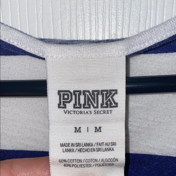 PINK Victoria's Secret White and Blue Striped Short Sleeve Tee Size Medium - Image 2