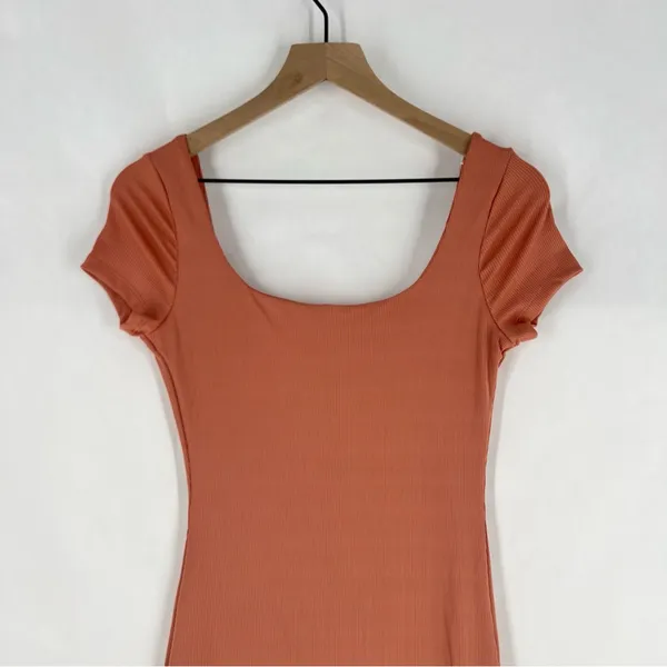 Haute Monde‎ Blush Pink Stretch Ribbed Jersey Knit Side Slit Bodycon Maxi Dress - Image 8